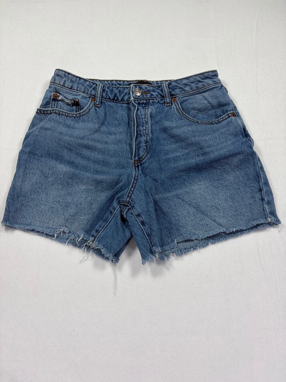 House of Harlow 1960 Denim Shorts‎ Womens 26 Blue Button Fly Raw Hem High Rise